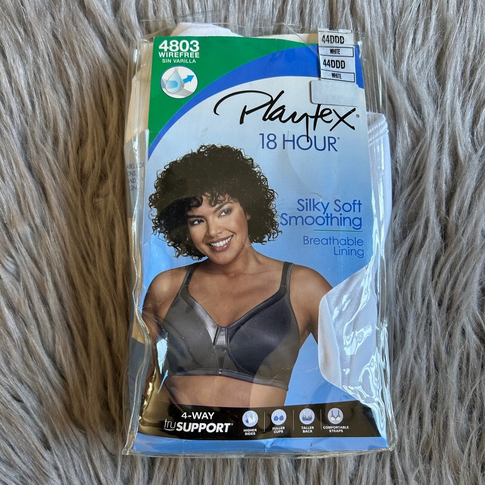 Playtex 18 Hour Silky Soft Smoothing Wireless Bra Womens Size 44DDD White